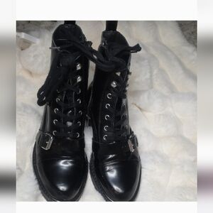 AllSaints Donita Black Leather Combat Boots